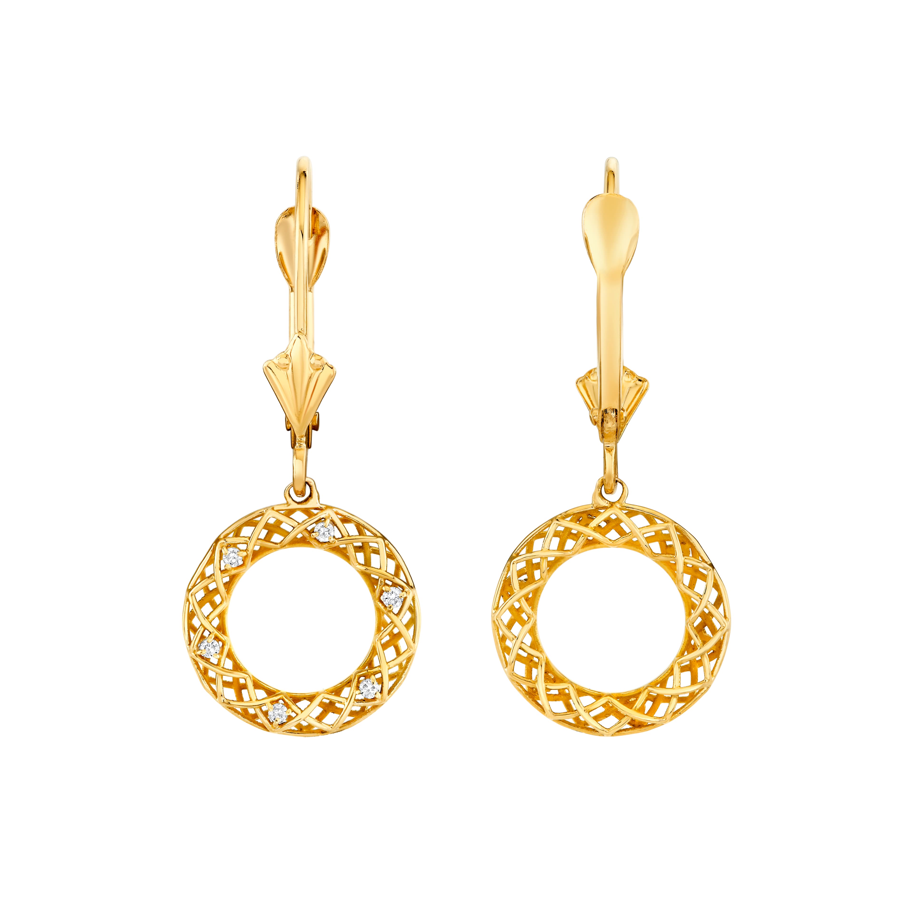 Light Weight With Lever Back Earrings (1/8 ct. tw.), Angle view in yellow gold