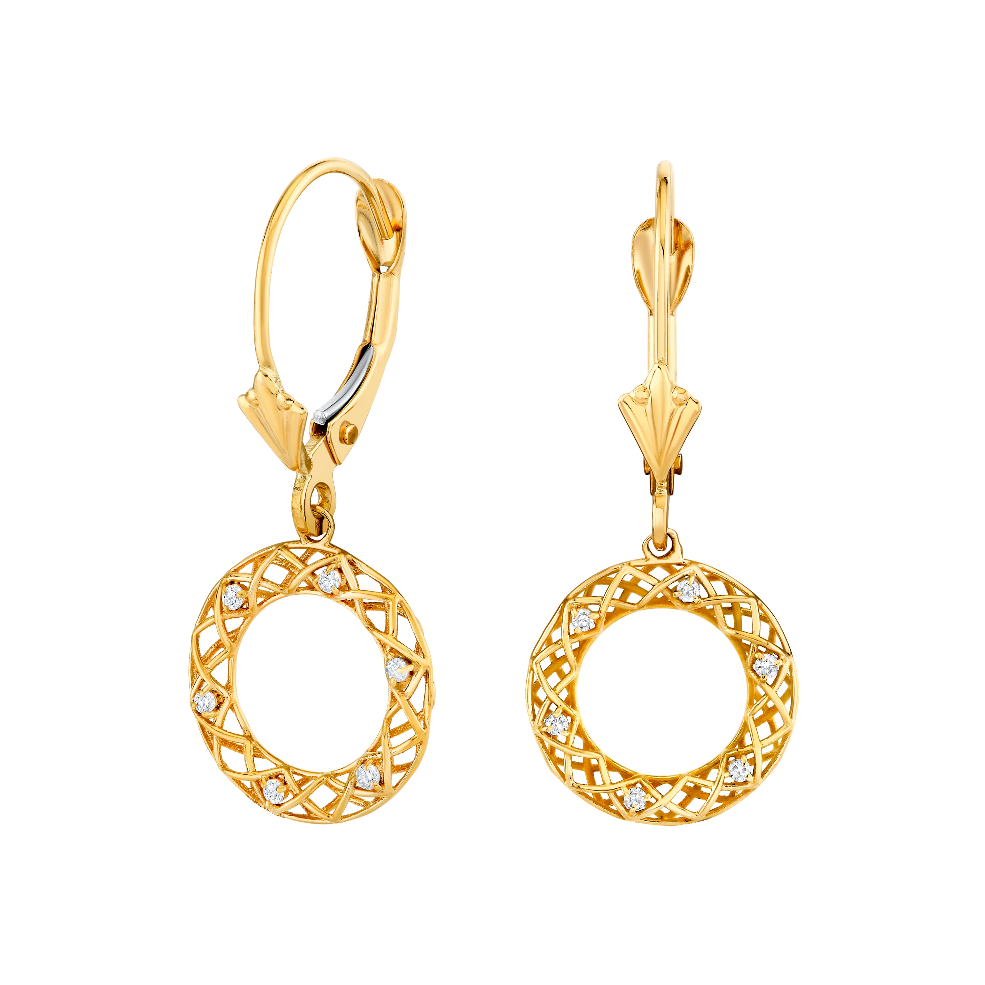 Light Weight With Lever Back Earrings (1/8 ct. tw.), Side view in yellow gold