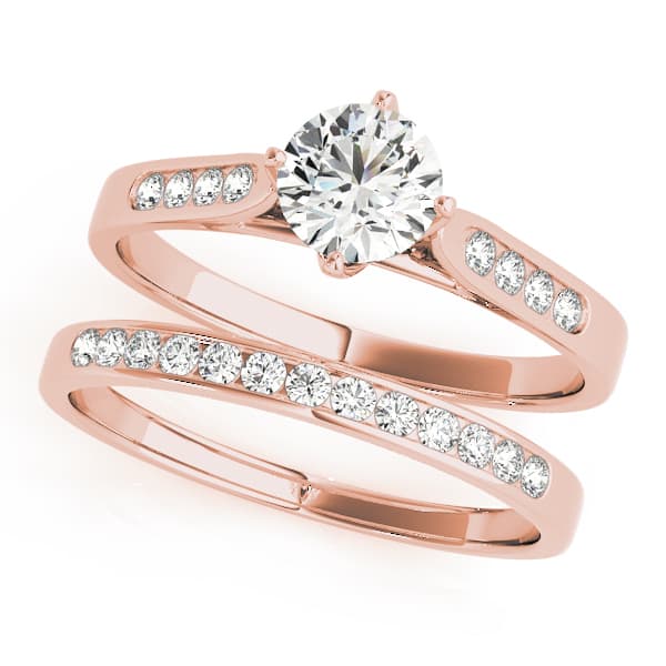 Single Row Channel Set Peg Head Engagement Ring, style 50001, On hand view in rose gold