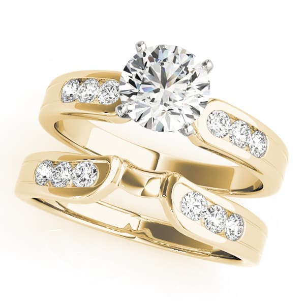 Single Row Channel Set Peg Head Engagement Ring, style 50002, On hand view in yellow gold