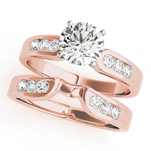 Single Row Channel Set Peg Head Engagement Ring, style 50002, On hand view in rose gold