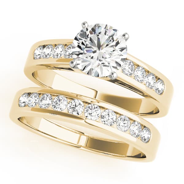 Single Row Channel Set Engagement Ring, style 50005, On hand view in yellow gold