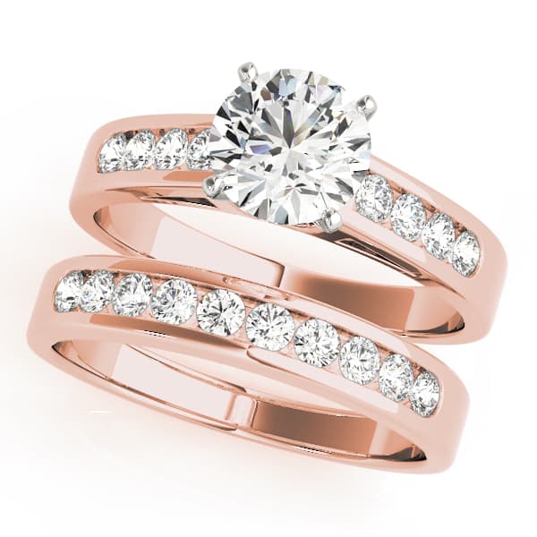Single Row Channel Set Engagement Ring, style 50005, On hand view in rose gold