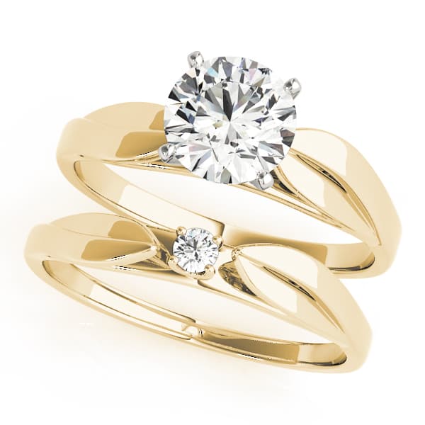 Solitaire Split Shank Engagement Ring, style 50009, On hand view in yellow gold