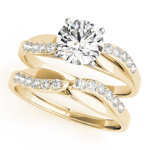 Bypass Peg Head Engagement Ring, style 50010, On hand view in yellow gold