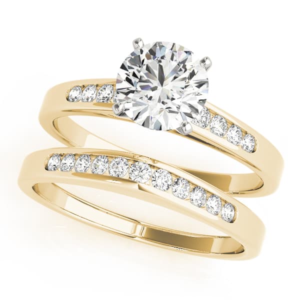 Single Row Channel Set Engagement Ring, style 50026, On hand view in yellow gold