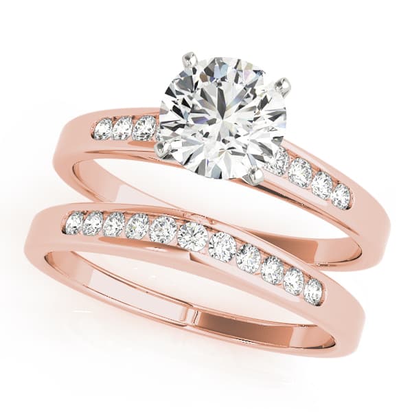 Single Row Channel Set Engagement Ring, style 50026, On hand view in rose gold