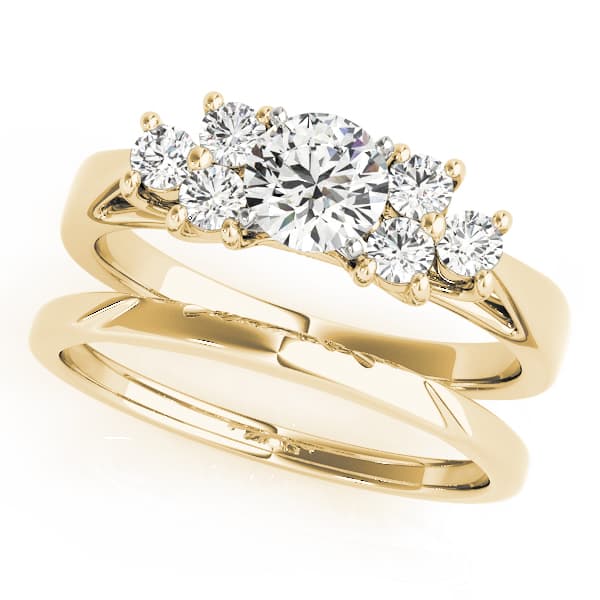 Cluster Side Trellis Engagement Ring, style 50055, On hand view in yellow gold