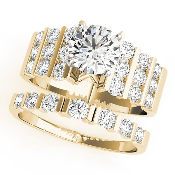 Multi-Row Channel Set Peg Head Engagement Ring, style 50059, On hand view in yellow gold