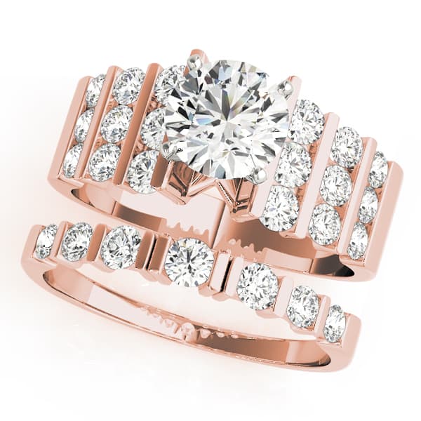 Multi-Row Channel Set Peg Head Engagement Ring, style 50059, On hand view in rose gold