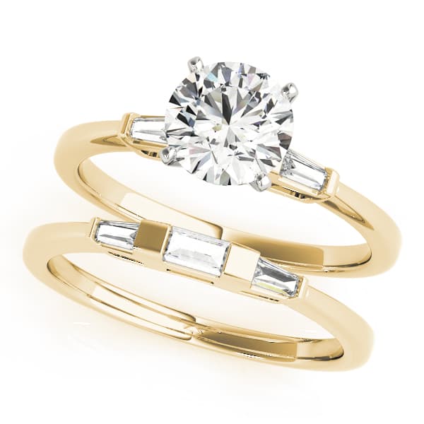 3-Stone Tapered Baguette Peg Head Engagement Ring, style 50074, On hand view in yellow gold