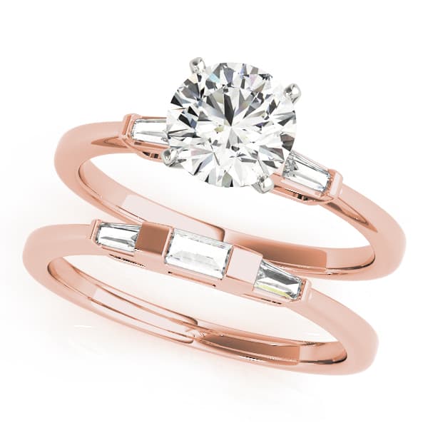 3-Stone Tapered Baguette Peg Head Engagement Ring, style 50074, On hand view in rose gold