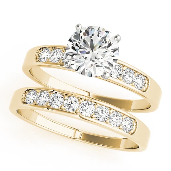 Single Row Channel Set Peg Head Engagement Ring, style 50076, On hand view in yellow gold