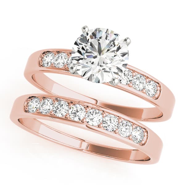 Single Row Channel Set Peg Head Engagement Ring, style 50076, On hand view in rose gold