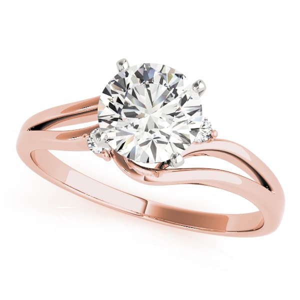 Solitaire Split Shank Engagement Ring, style 50132, Front view in rose gold