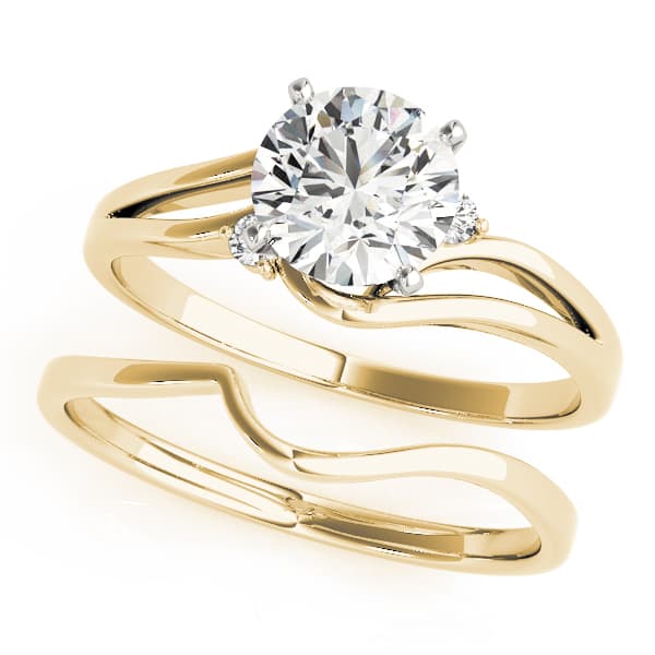 Solitaire Split Shank Engagement Ring, style 50132, On hand view in yellow gold