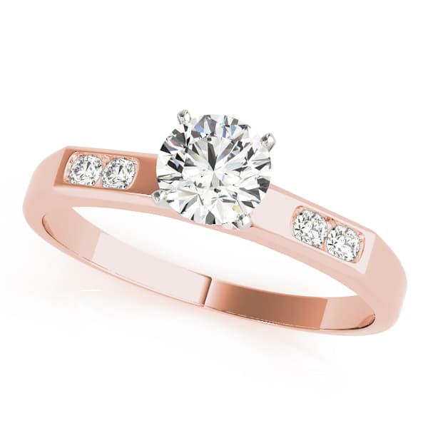 Single Row Channel Set Peg Head Engagement Ring in Rose gold