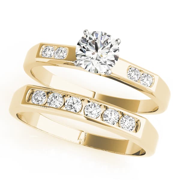 Single Row Channel Set Peg Head Engagement Ring, style 50152, On hand view in yellow gold