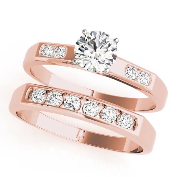 Single Row Channel Set Peg Head Engagement Ring, style 50152, On hand view in rose gold