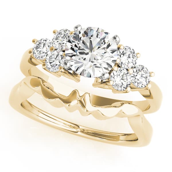Cluster Side Peg Head Engagement Ring, style 50154, On hand view in yellow gold