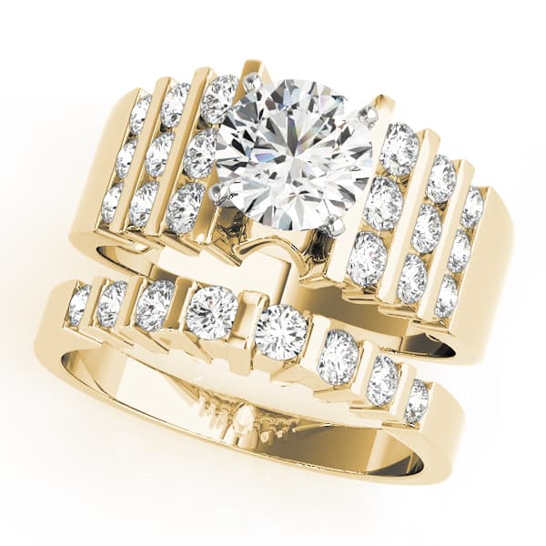 Multi-Row Channel Set Peg Head Engagement Ring, style 50175, On hand view in yellow gold
