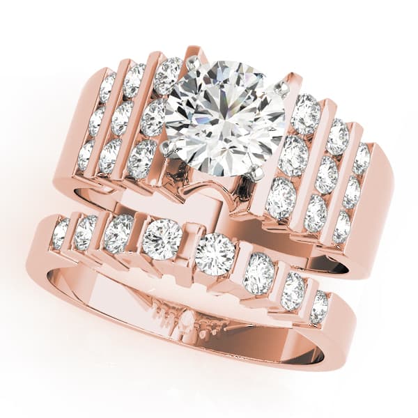 Multi-Row Channel Set Peg Head Engagement Ring, style 50175, On hand view in rose gold