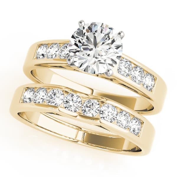 Single Row Channel Set Peg Head Engagement Ring, style 50180, On hand view in yellow gold