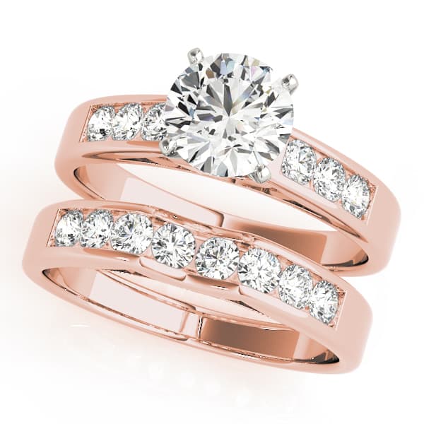 Single Row Channel Set Peg Head Engagement Ring, style 50180, On hand view in rose gold