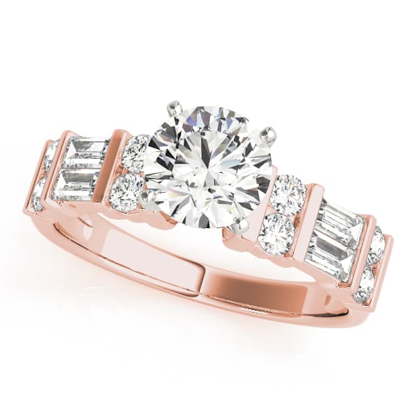 Round & Straight Baguette Channel Set Peg Head Engagement Ring, style 50189, Front view in rose gold