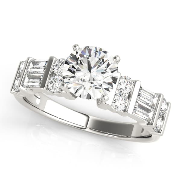 Round & Straight Baguette Channel Set Peg Head Engagement Ring — style 50189 in 10k White Gold