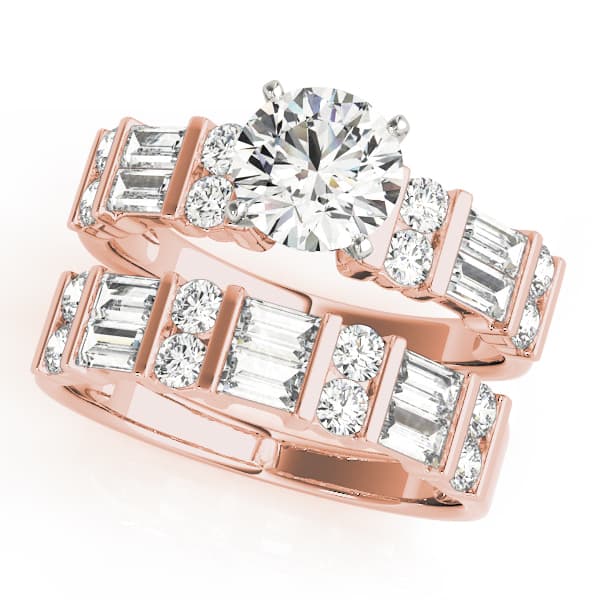 Round & Straight Baguette Channel Set Peg Head Engagement Ring, style 50189, On hand view in rose gold