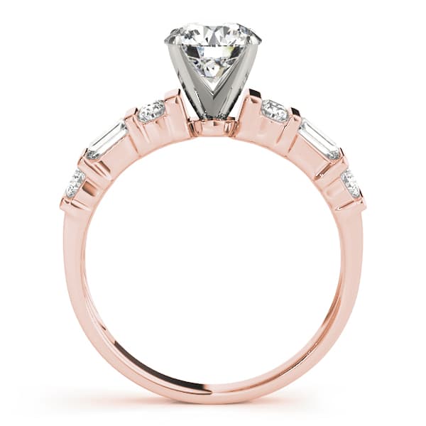 Round & Straight Baguette Channel Set Peg Head Engagement Ring, style 50189, Side view in rose gold