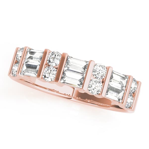 Fancy Shape Baguette Bar Set Wedding Bands (0.92 ct. tw.), Front view in rose gold