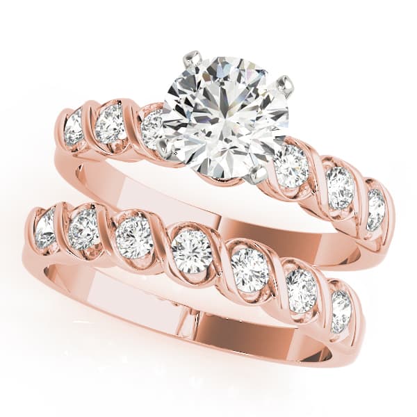 Single Row Peg Head Engagement Ring, style 50204, On hand view in rose gold