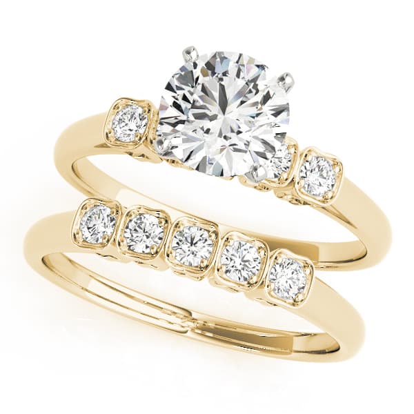 Single Row Prong Set Peg Head Setting, style 50222, On hand view in yellow gold