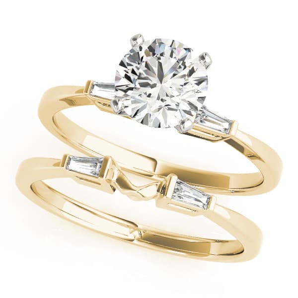 3-Stone Tapered Baguette Peg Head Engagement Ring, style 50229, On hand view in yellow gold
