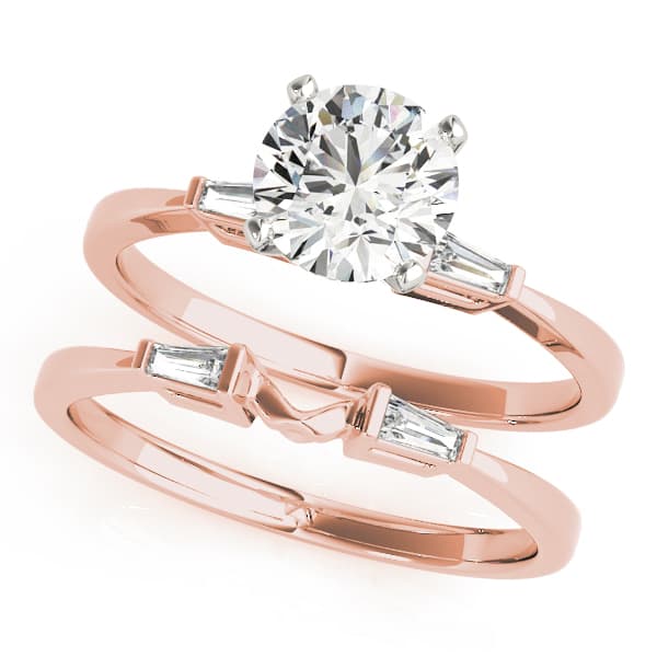 3-Stone Tapered Baguette Peg Head Engagement Ring, style 50229, On hand view in rose gold