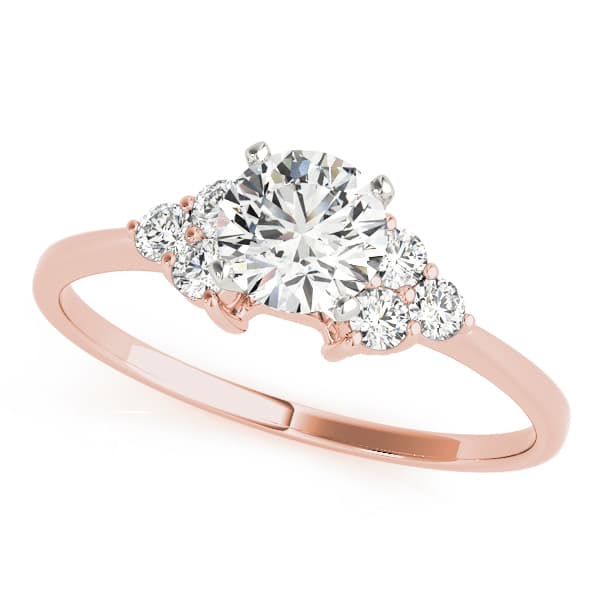 Cluster Side Peg Head Engagement Ring in Rose gold