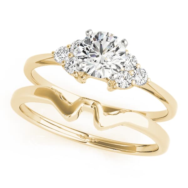 Cluster Side Peg Head Engagement Ring, style 50240, On hand view in yellow gold