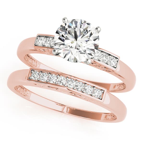 Single Row Peg Head Engagement Ring, style 50251, On hand view in rose gold
