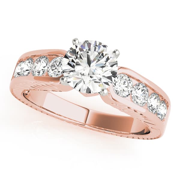 Antique Channel Set Peg Head Engagement Ring, style 50255, Front view in rose gold
