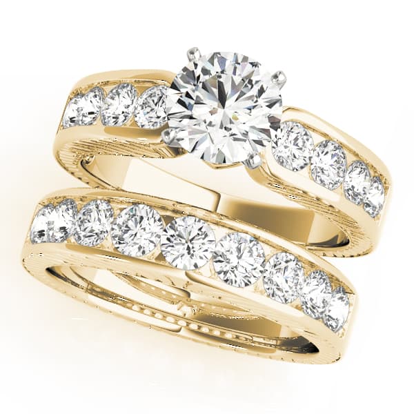 Antique Channel Set Peg Head Engagement Ring, style 50255, On hand view in yellow gold