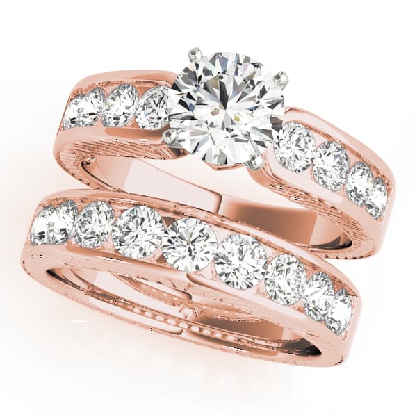 Antique Channel Set Peg Head Engagement Ring, style 50255, On hand view in rose gold