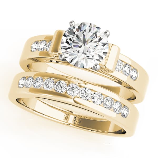 Single Row Channel Set Peg Head Engagement Ring, style 50257, On hand view in yellow gold