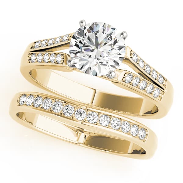 Split Shank Peg Head Engagement Ring, style 50262, On hand view in yellow gold