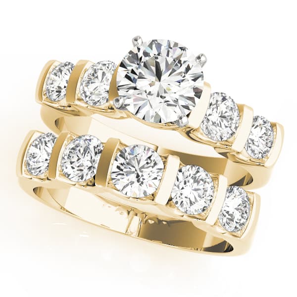 Single Row Bar Set Peg Head Engagement Ring, style 50267, On hand view in yellow gold