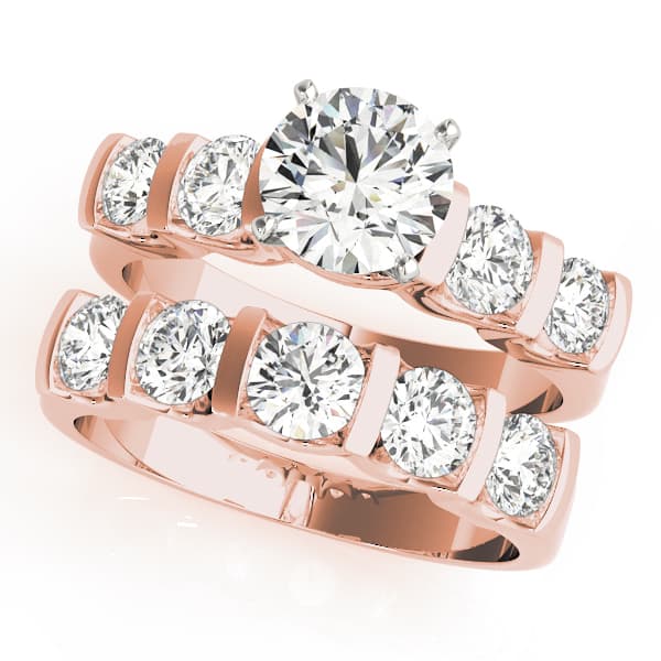 Single Row Bar Set Peg Head Engagement Ring, style 50267, On hand view in rose gold
