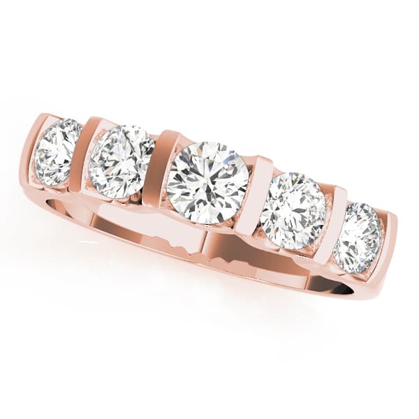 5-Stone Bar Set Wedding Band (0.99 ct. tw.), Front view in rose gold