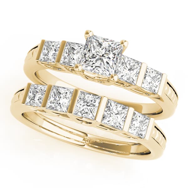 Channel Set Princess Cut Engagement Ring, style 50268, On hand view in yellow gold
