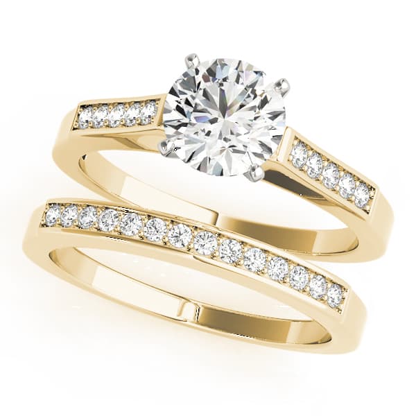 Single Row Peg Head Engagement Ring, style 50270, On hand view in yellow gold